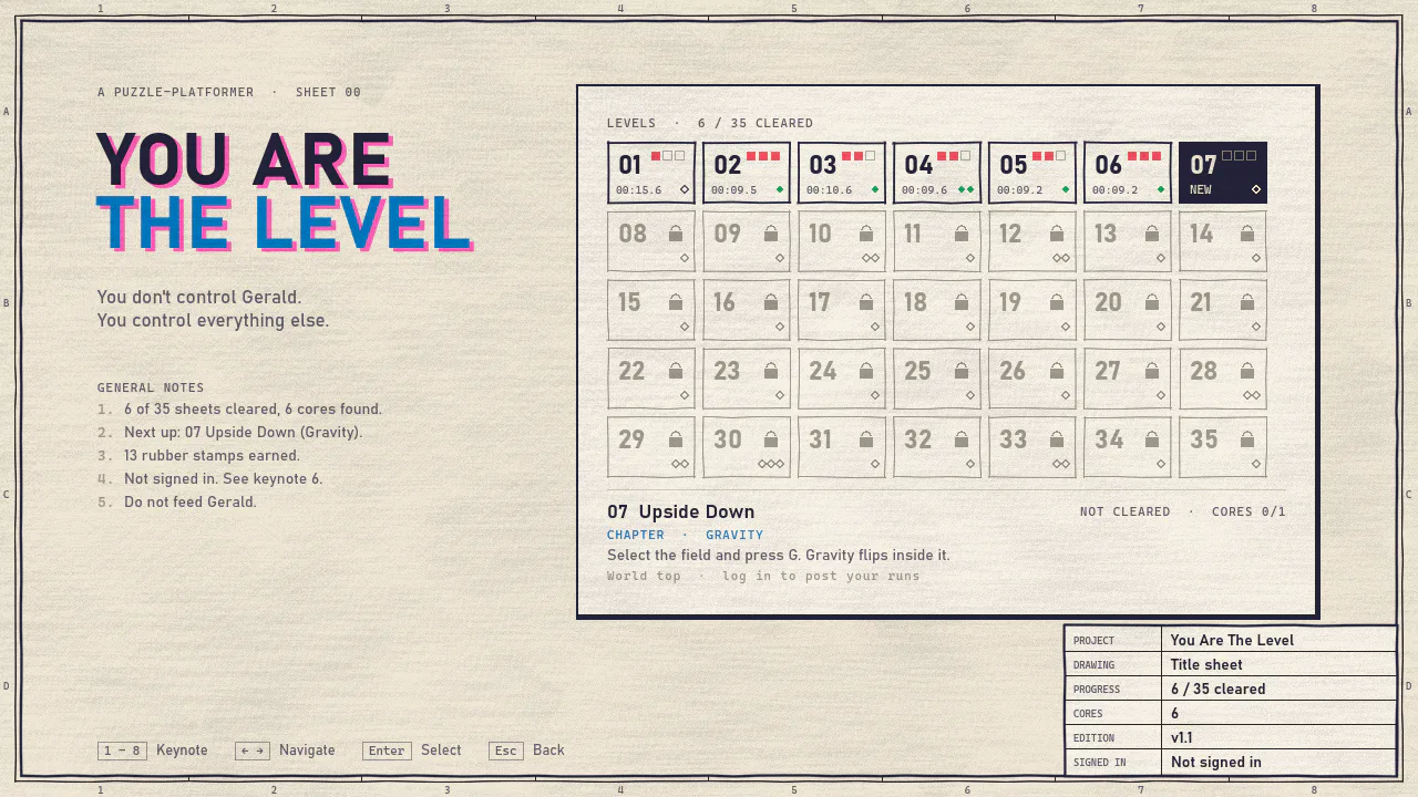 The level select grid of 35 sheets.
