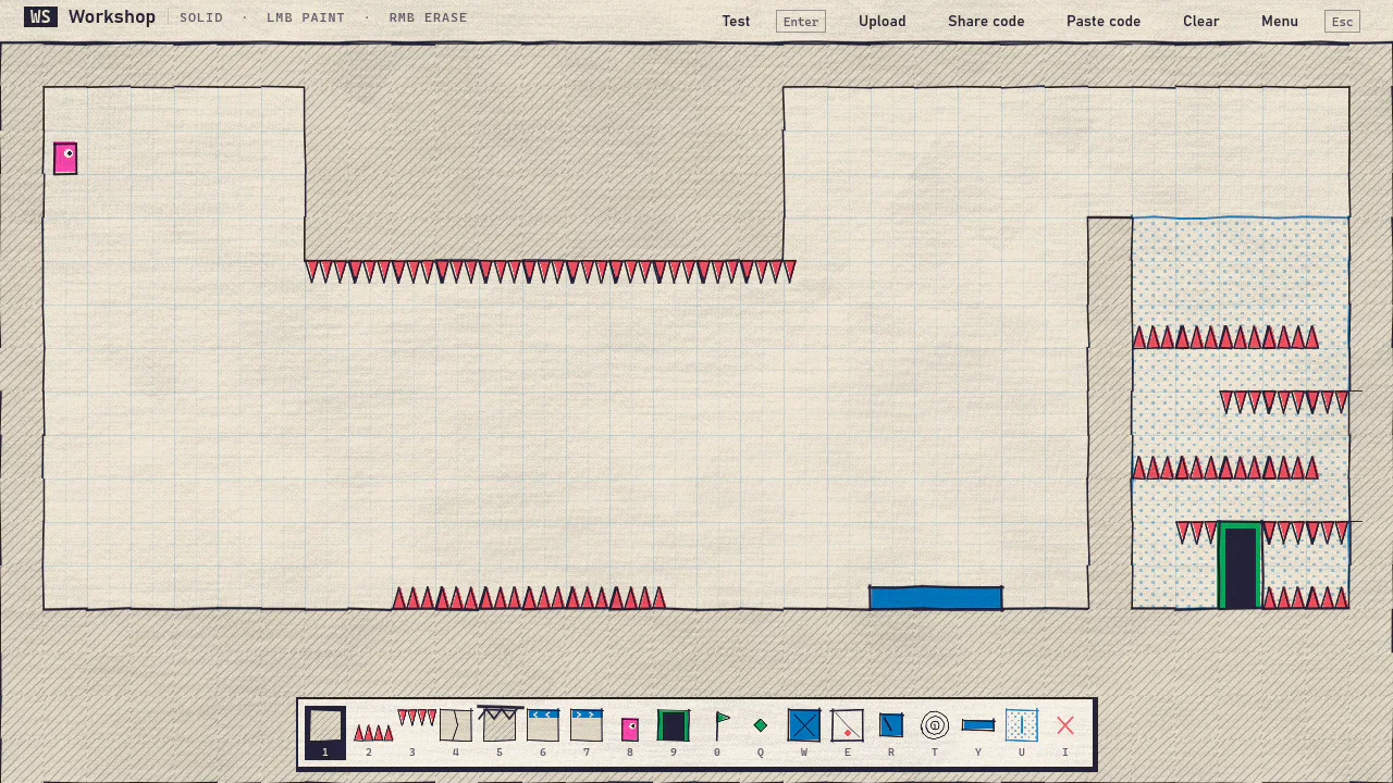 The Workshop editor with a tool tray of tiles.